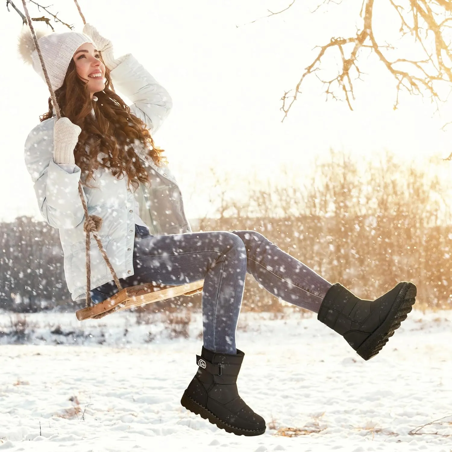 Ablanczoom Womens Winter Snow Boots With Warm Fur Lining Comfortable Booties Non Slip Waterproof Outdoor Shoes