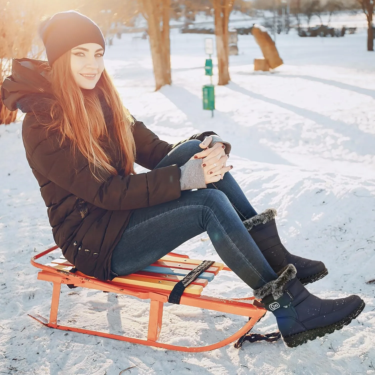 Ablanczoom Womens Winter Snow Boots With Warm Fur Lining Comfortable Booties Non Slip Waterproof Outdoor Shoes