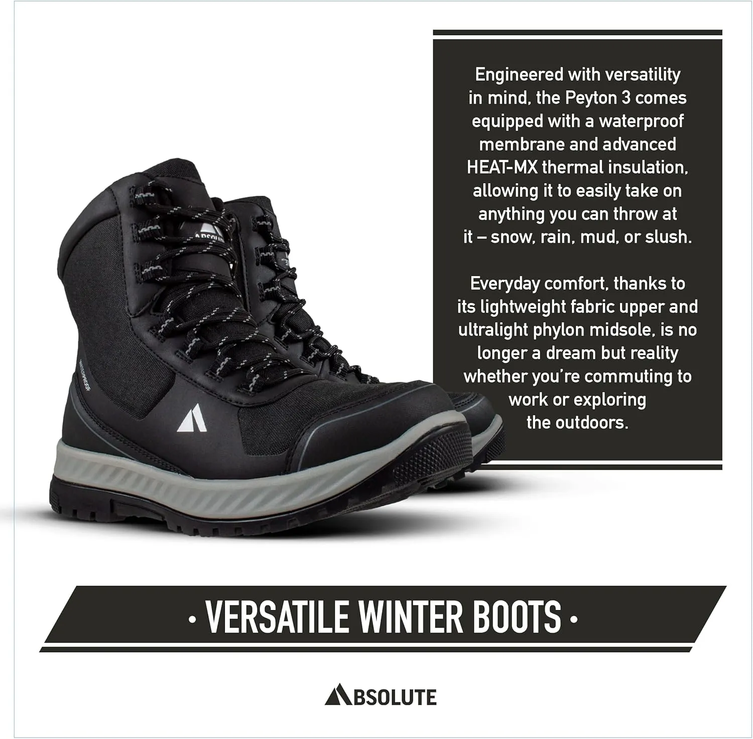 Absolute Peyton 3 Snow Winter Boots for Women, Warm, Insulated, Lace-Up Front