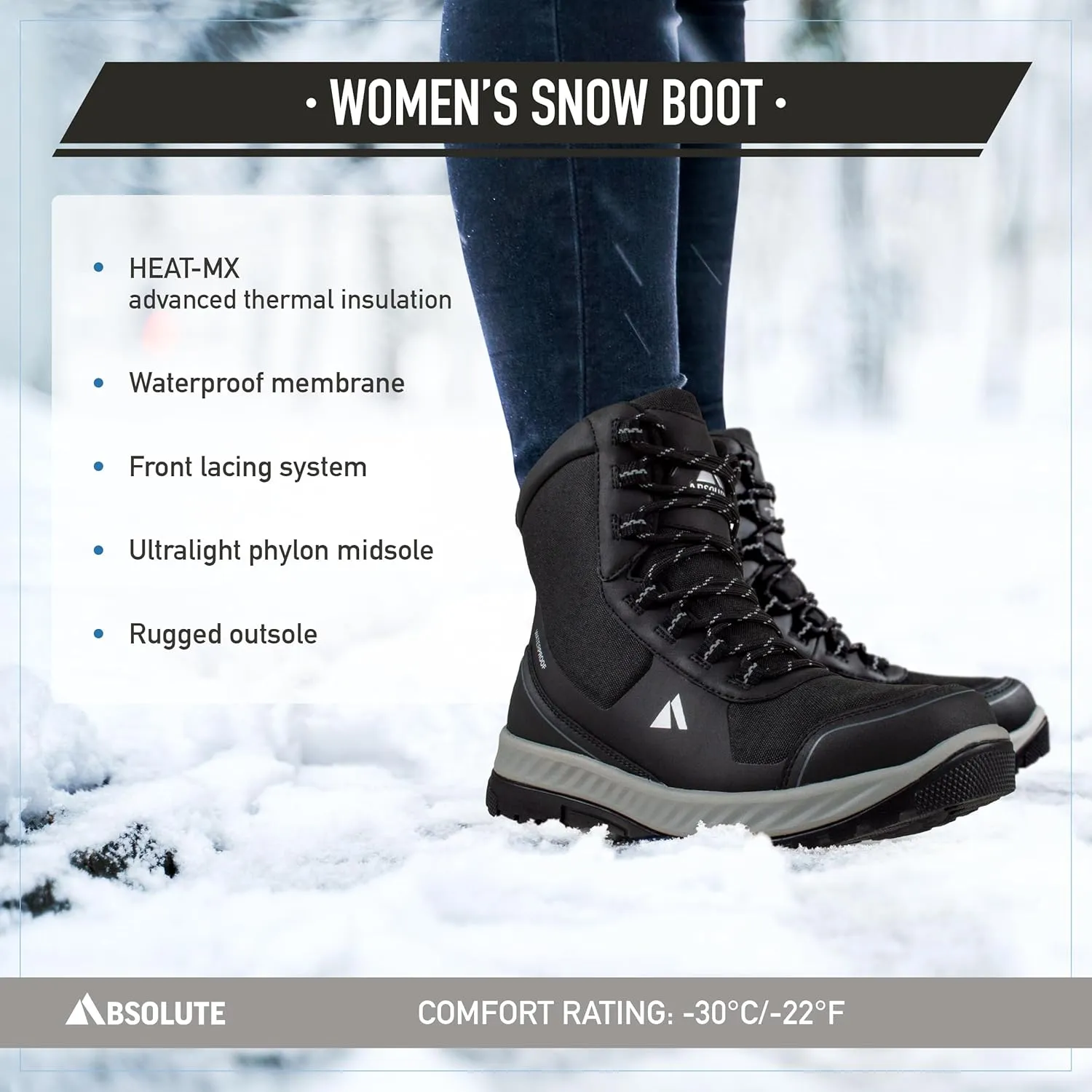 Absolute Peyton 3 Snow Winter Boots for Women, Warm, Insulated, Lace-Up Front
