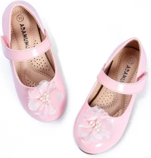 ADAMUMU Toddler Dress Shoes Flower Girl Shoes for Weeding Cute Toddler Mary Jane Shoes Lace Flore Ballet Flat for Walking, Jumping