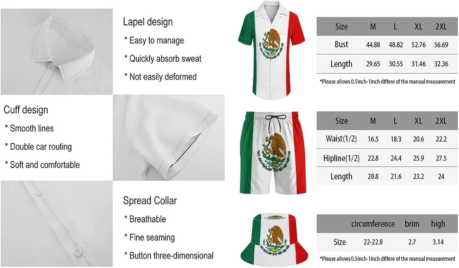 Adugen Origei Summer Combo Men's Two Piece Matching Sets Jamaica Fisherman's Hat Beach Suit Button-Up Shirt Hawaiian Shirt