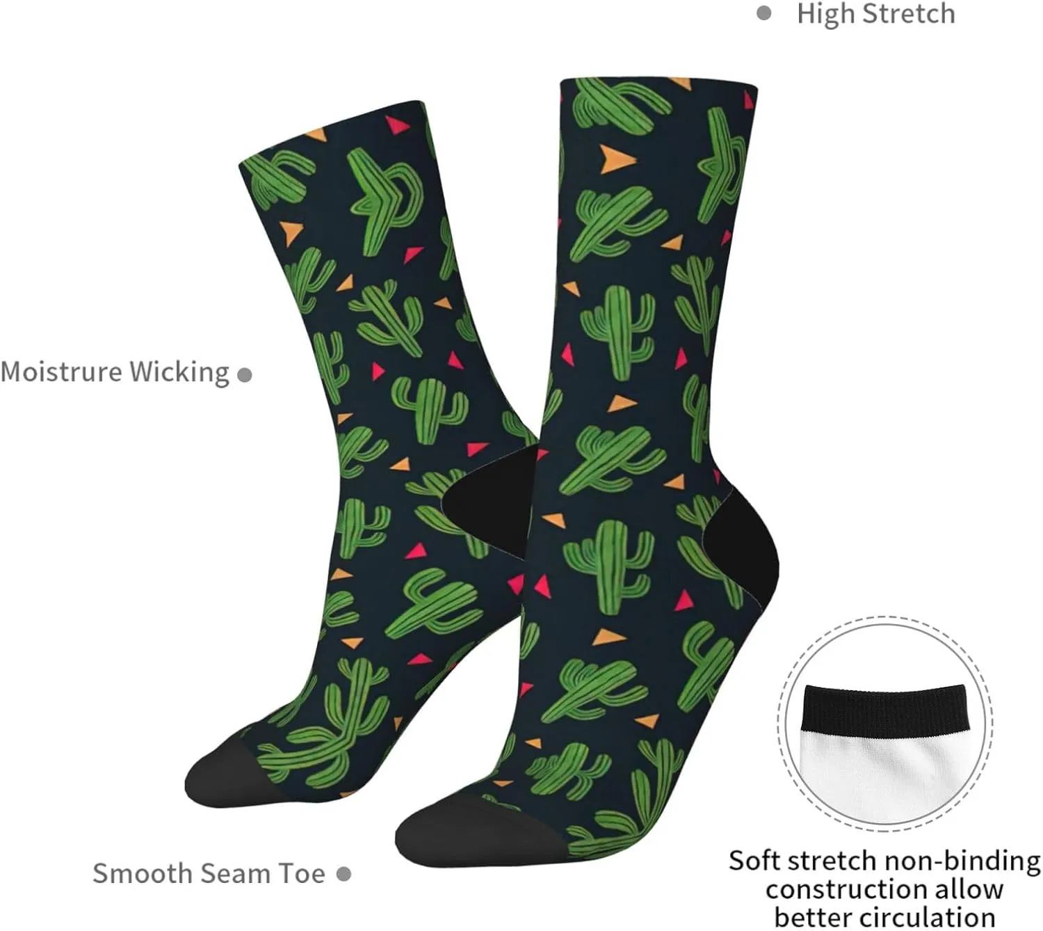 Adult Socks, Cactus Art Print Winter Warm Wool Socks for Women, Soft Cozy Socks, Knit Boots Socks for Men