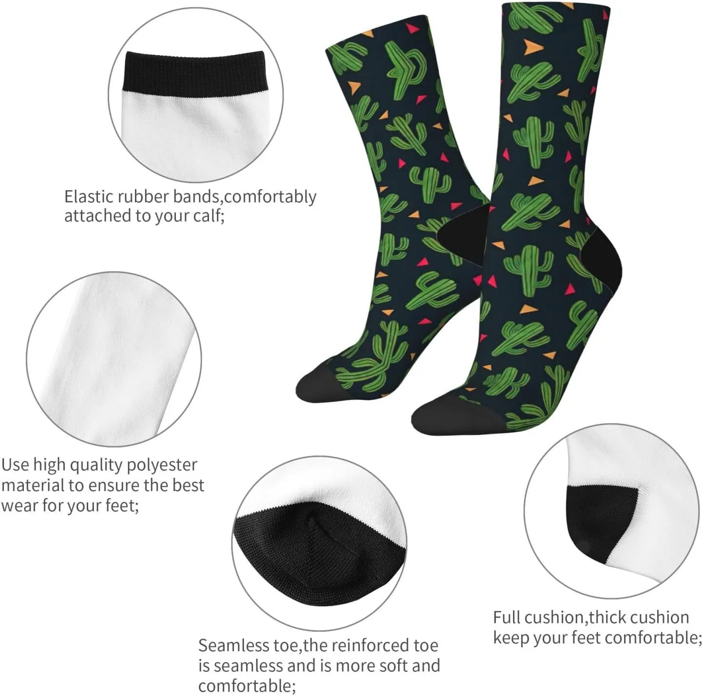 Adult Socks, Cactus Art Print Winter Warm Wool Socks for Women, Soft Cozy Socks, Knit Boots Socks for Men
