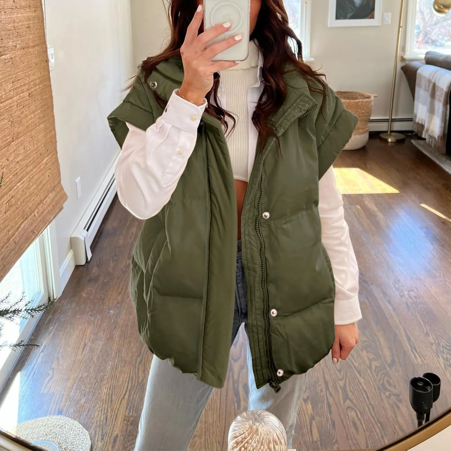 Ainangua Women's Puffer Vest Stand Collar Zipper Sleeveless Jackets Winter Lightweight Vests Warm Padded Jacket Coat