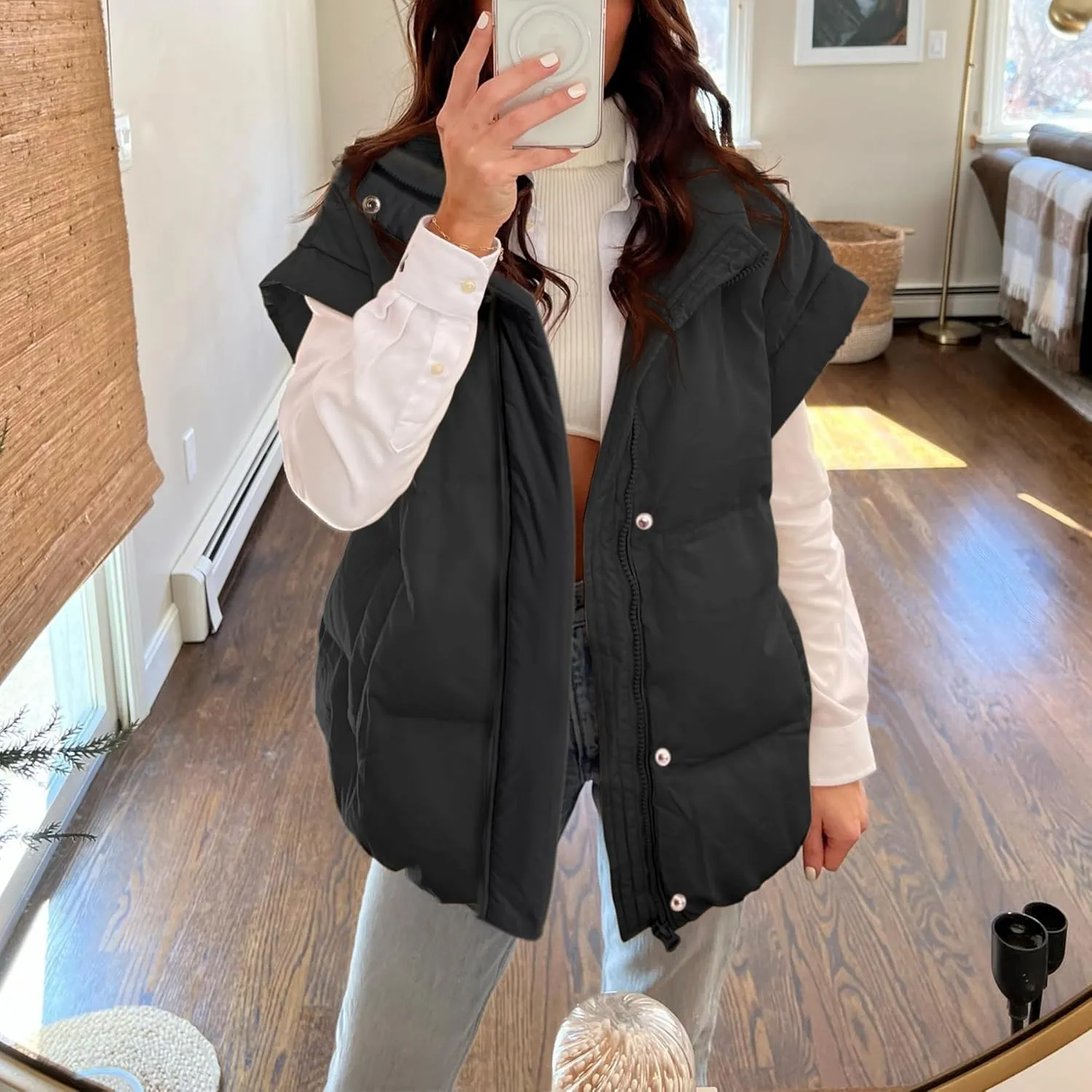 Ainangua Women's Puffer Vest Stand Collar Zipper Sleeveless Jackets Winter Lightweight Vests Warm Padded Jacket Coat