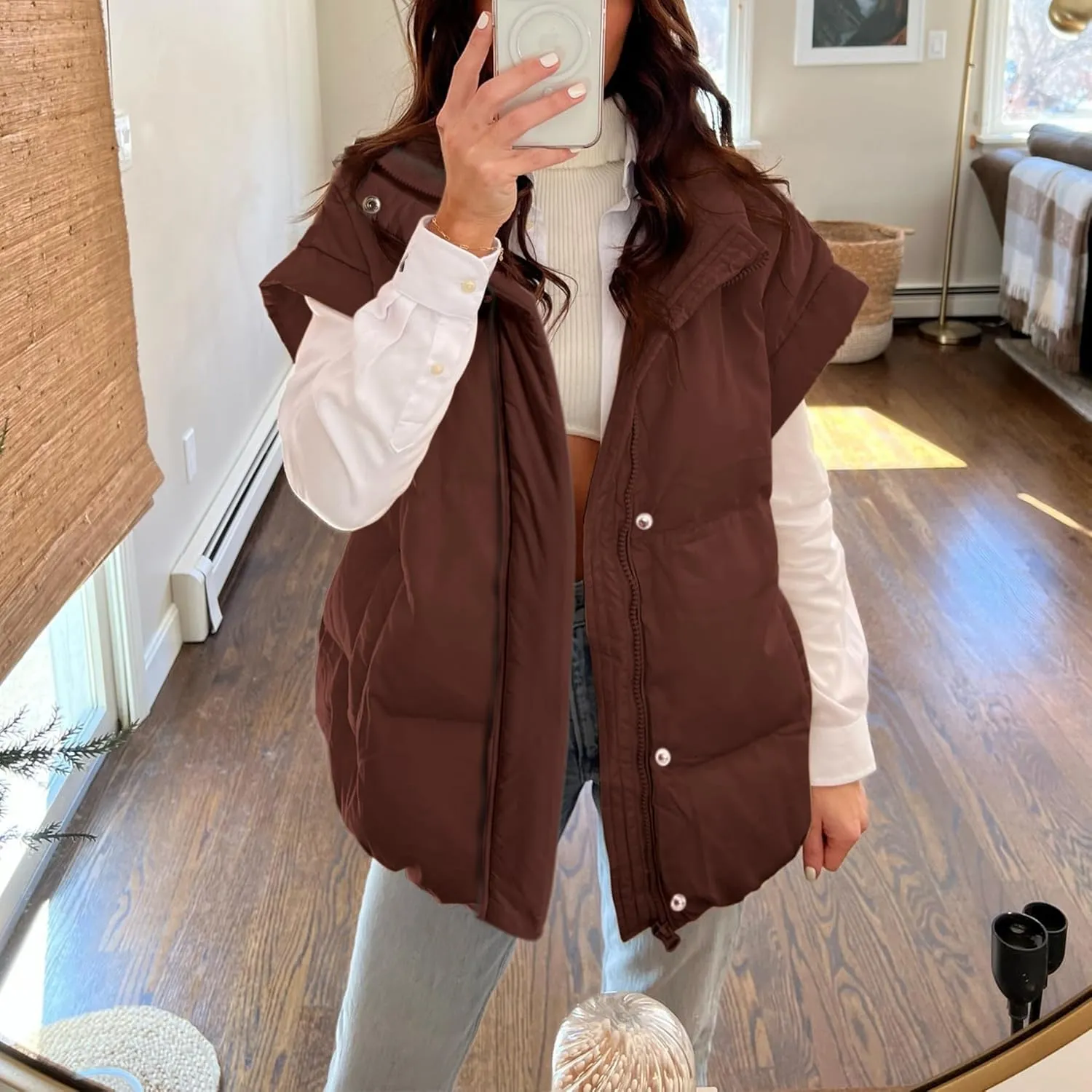 Ainangua Women's Puffer Vest Stand Collar Zipper Sleeveless Jackets Winter Lightweight Vests Warm Padded Jacket Coat