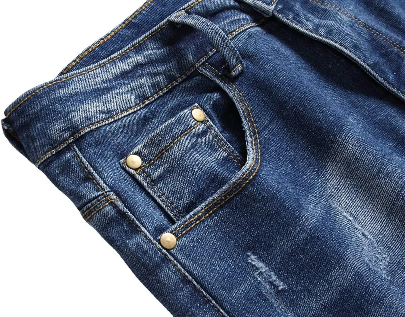 AITITIA Men's Patch Ripped Regular Fit Stretch Jeans