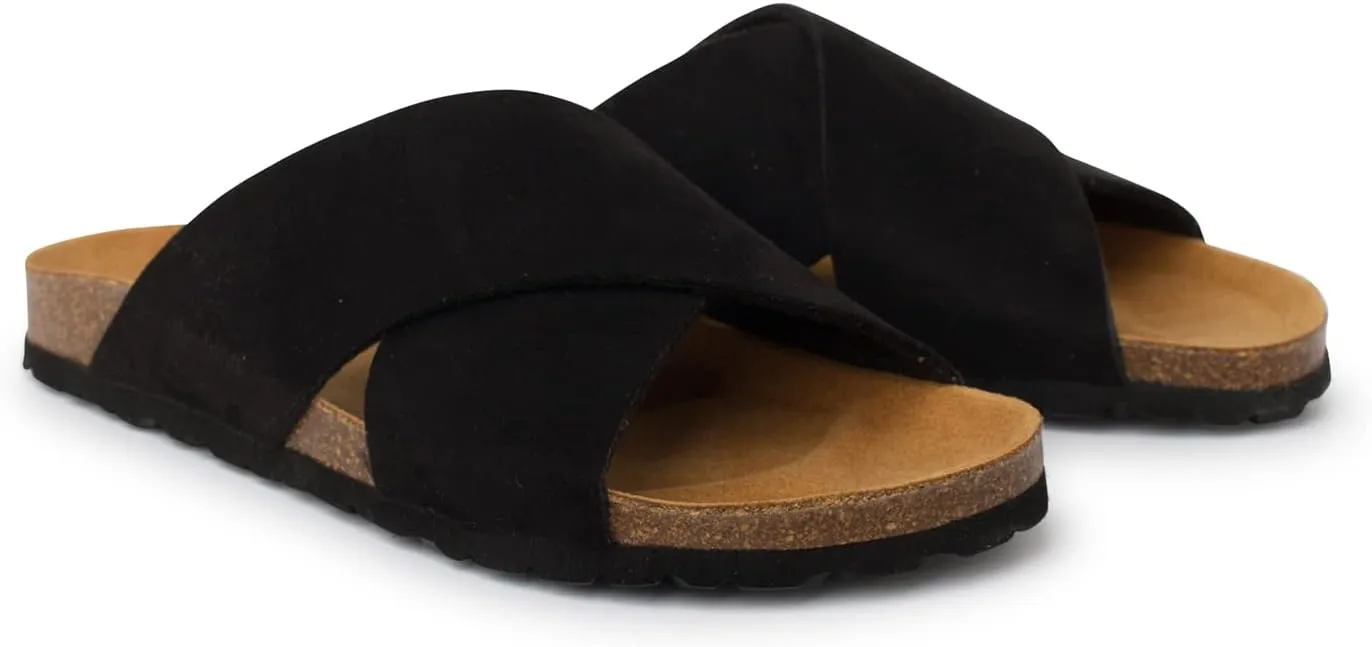 Alacant Bio Two Strap Sandals for Women - Sustainable, Eco Friendly, Vegan Suede Sandals. Recycled Upper, Comfy Insole, Cork Midsole, EVA Sole. Made in Spain