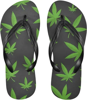 ALAZA Green Marijuana Leaf Leaves Flip Flops For Women Flip Sandal Home Slippers Hotel Spa Bedroom Travel For Men Women,Xl