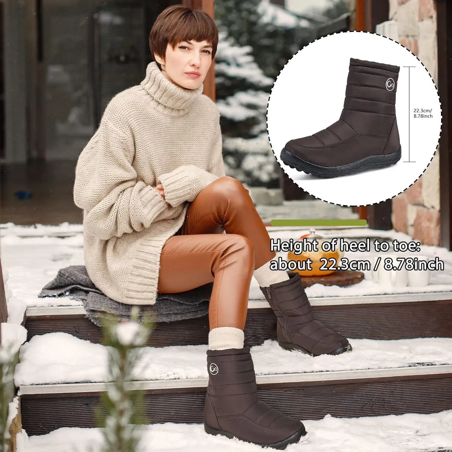 Alicegana Womens Winter Snow Boots for Women Waterproof Warm Fur Lining Mid Calf Boots with Zipper Comfortable Outdoor Shoes