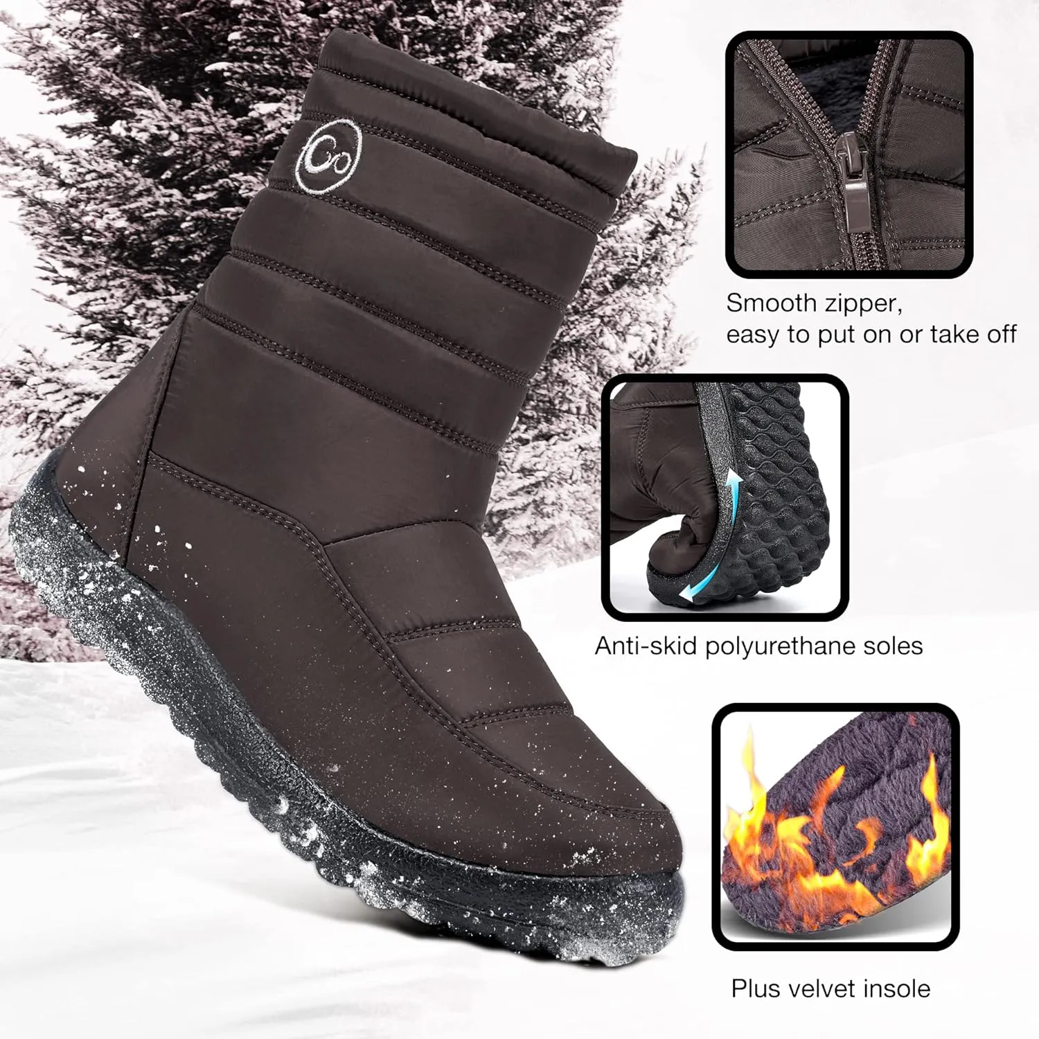 Alicegana Womens Winter Snow Boots for Women Waterproof Warm Fur Lining Mid Calf Boots with Zipper Comfortable Outdoor Shoes