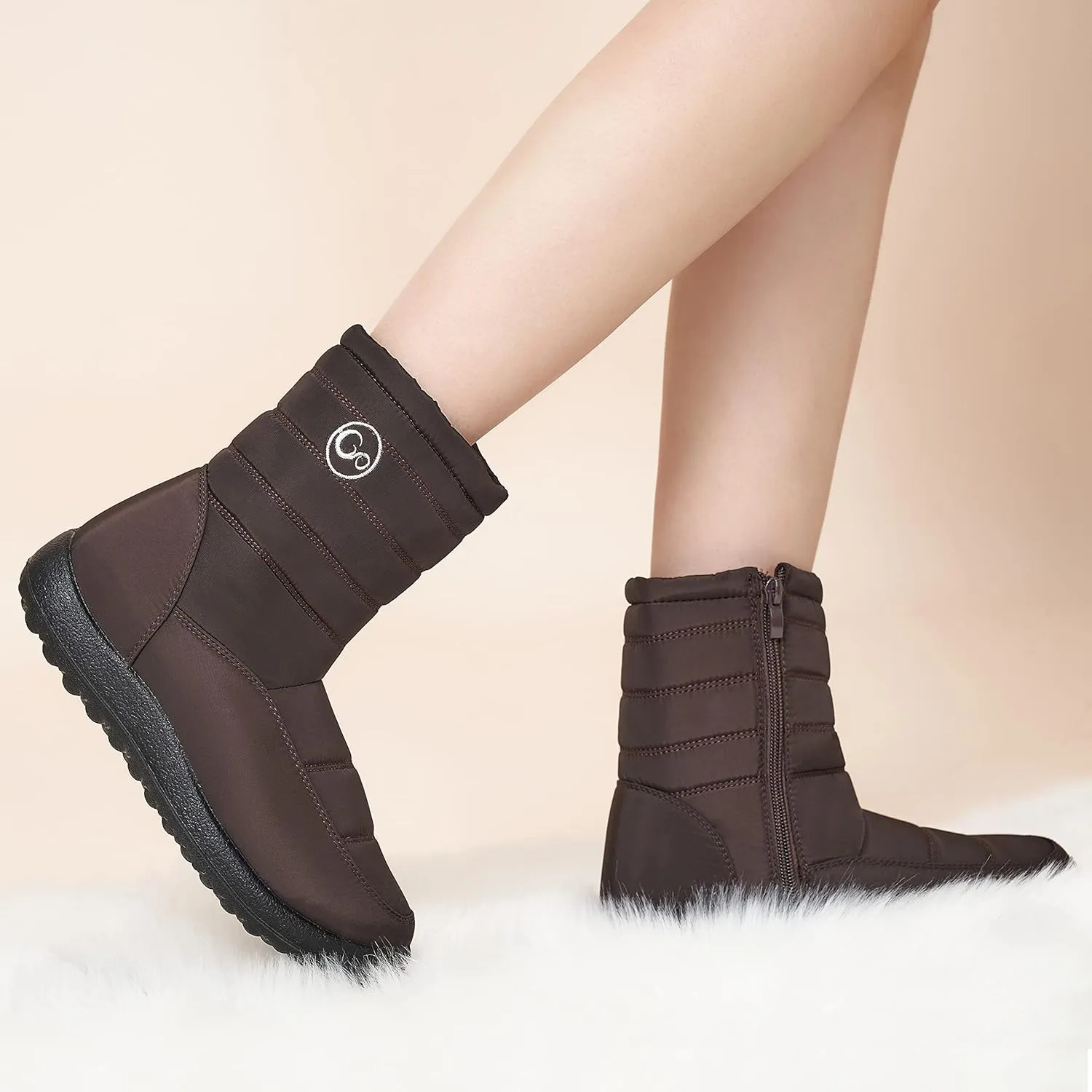Alicegana Womens Winter Snow Boots for Women Waterproof Warm Fur Lining Mid Calf Boots with Zipper Comfortable Outdoor Shoes