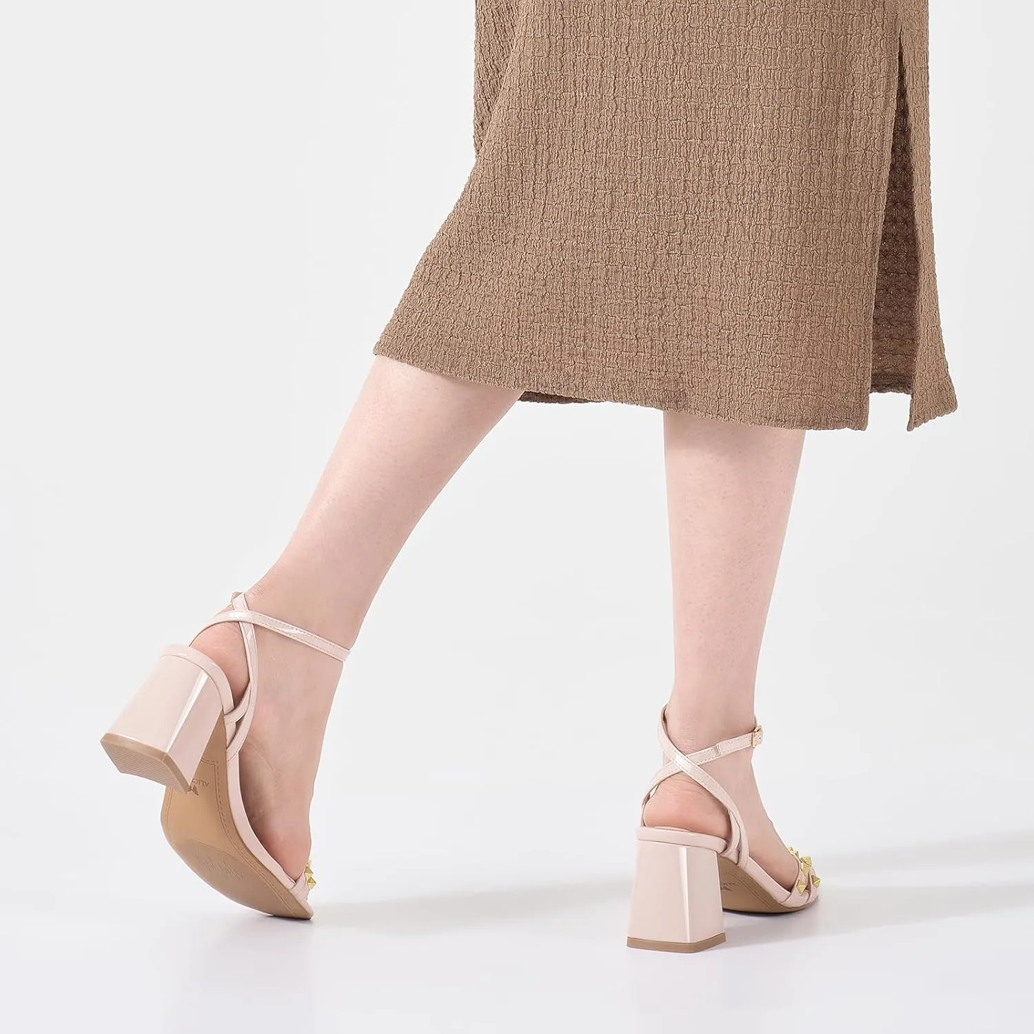ALICEPUB Women's Chunky Block Heels Strappy Heels Square Open Toe Heeled Sandals Short Heels Comfortable Dressy Shoes Wedding Bridal Party