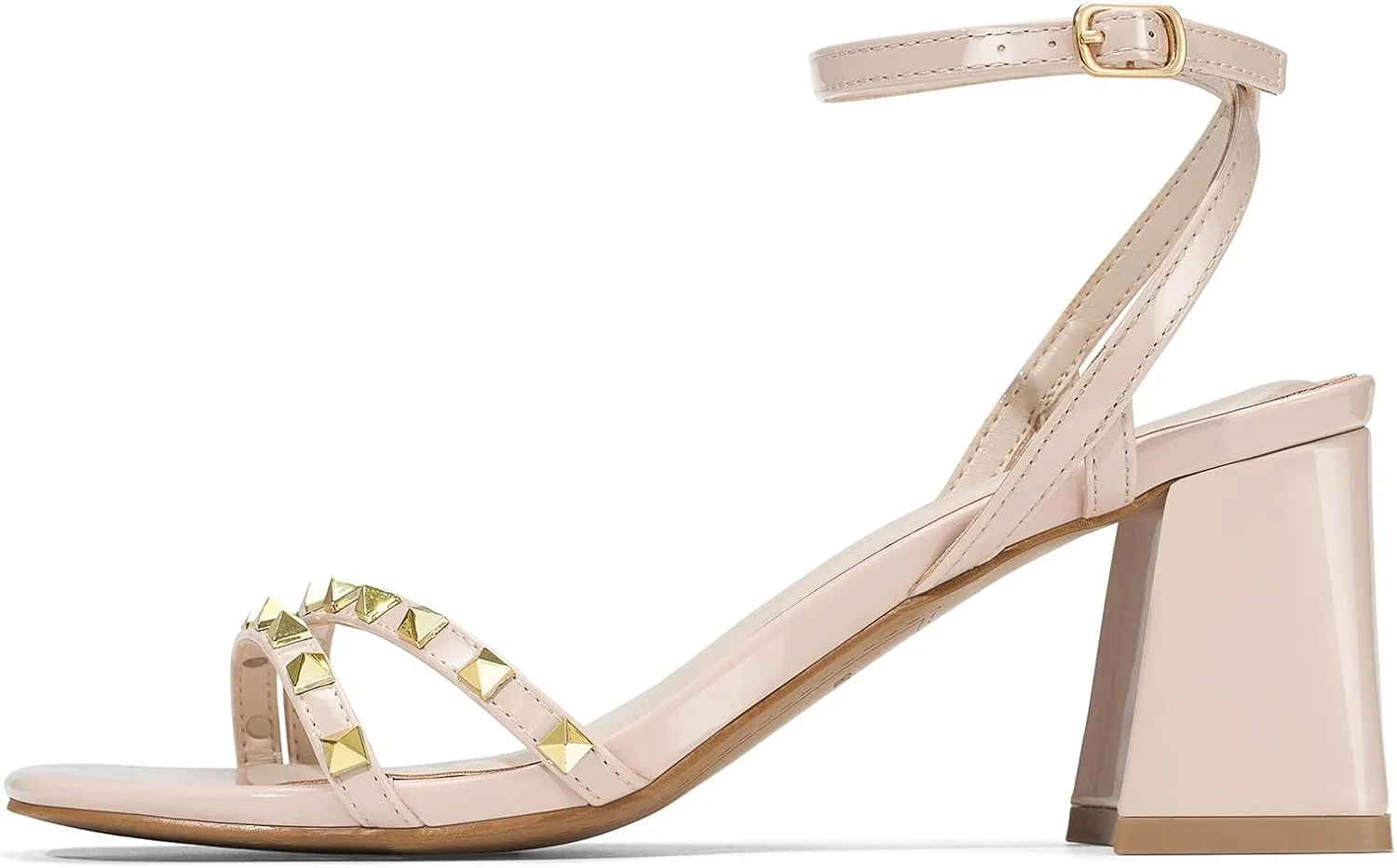 ALICEPUB Women's Chunky Block Heels Strappy Heels Square Open Toe Heeled Sandals Short Heels Comfortable Dressy Shoes Wedding Bridal Party
