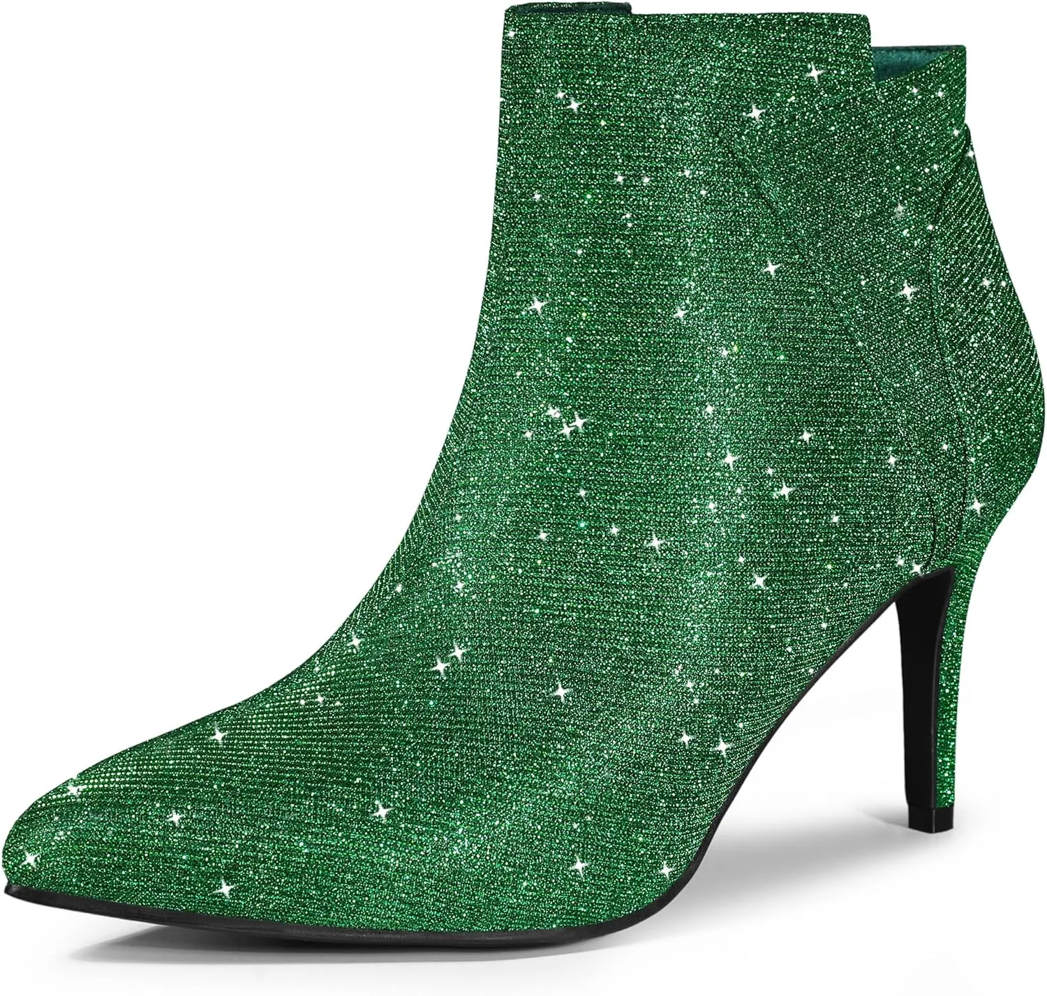 Allegra K Women's Glitter Pointed Toe Zipper Stiletto Heel Ankle Boots