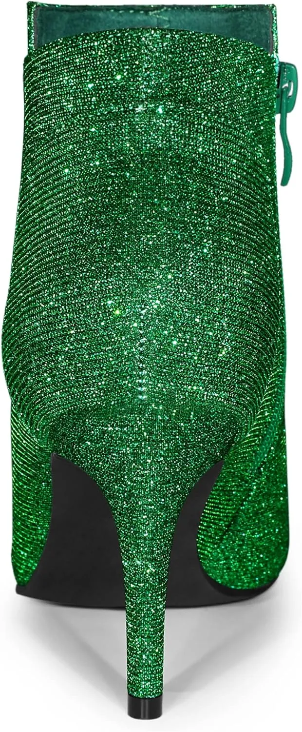 Allegra K Women's Glitter Pointed Toe Zipper Stiletto Heel Ankle Boots