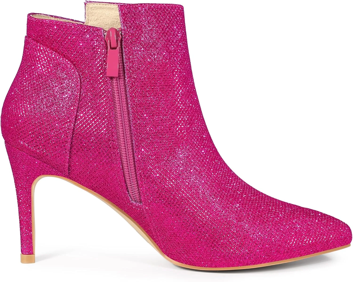 Allegra K Women's Glitter Pointed Toe Zipper Stiletto Heel Ankle Boots