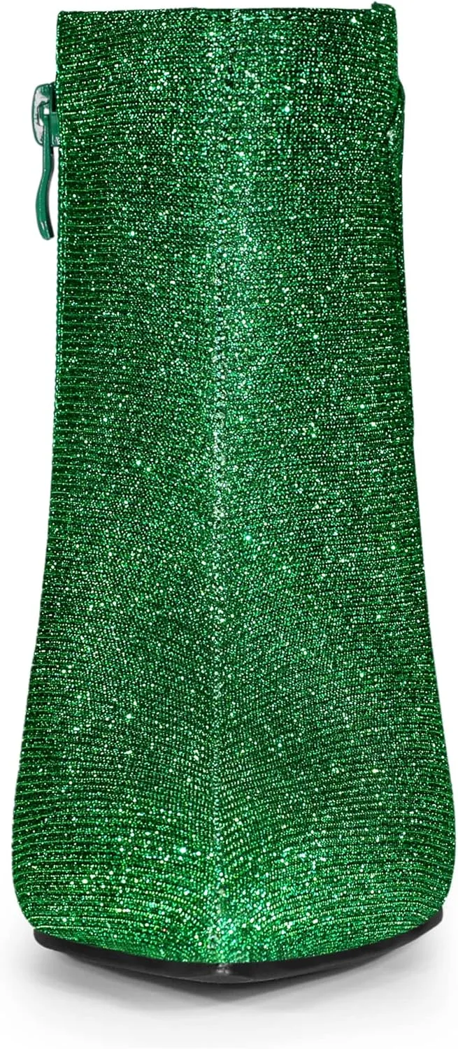Allegra K Women's Glitter Pointed Toe Zipper Stiletto Heel Ankle Boots
