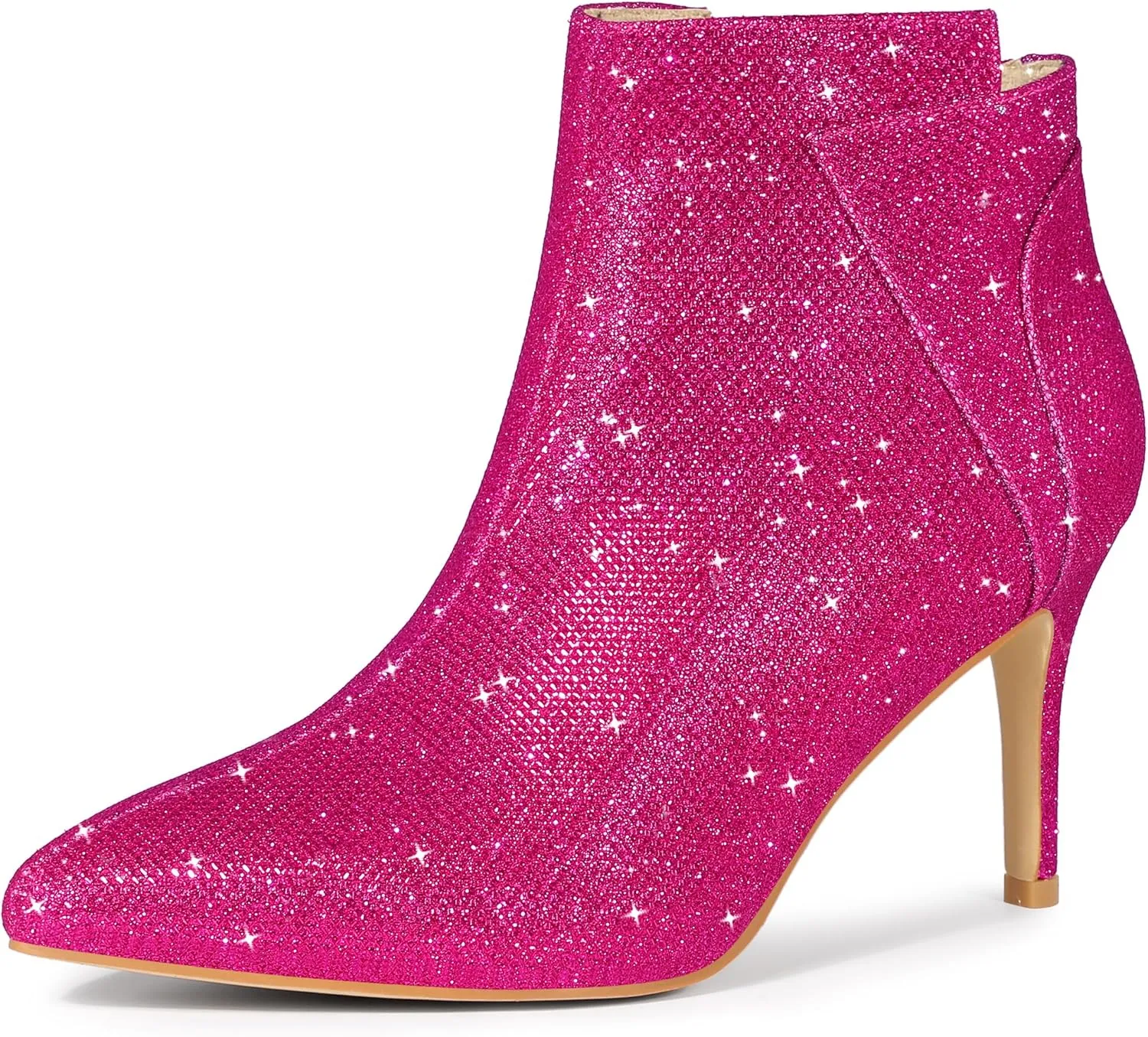 Allegra K Women's Glitter Pointed Toe Zipper Stiletto Heel Ankle Boots