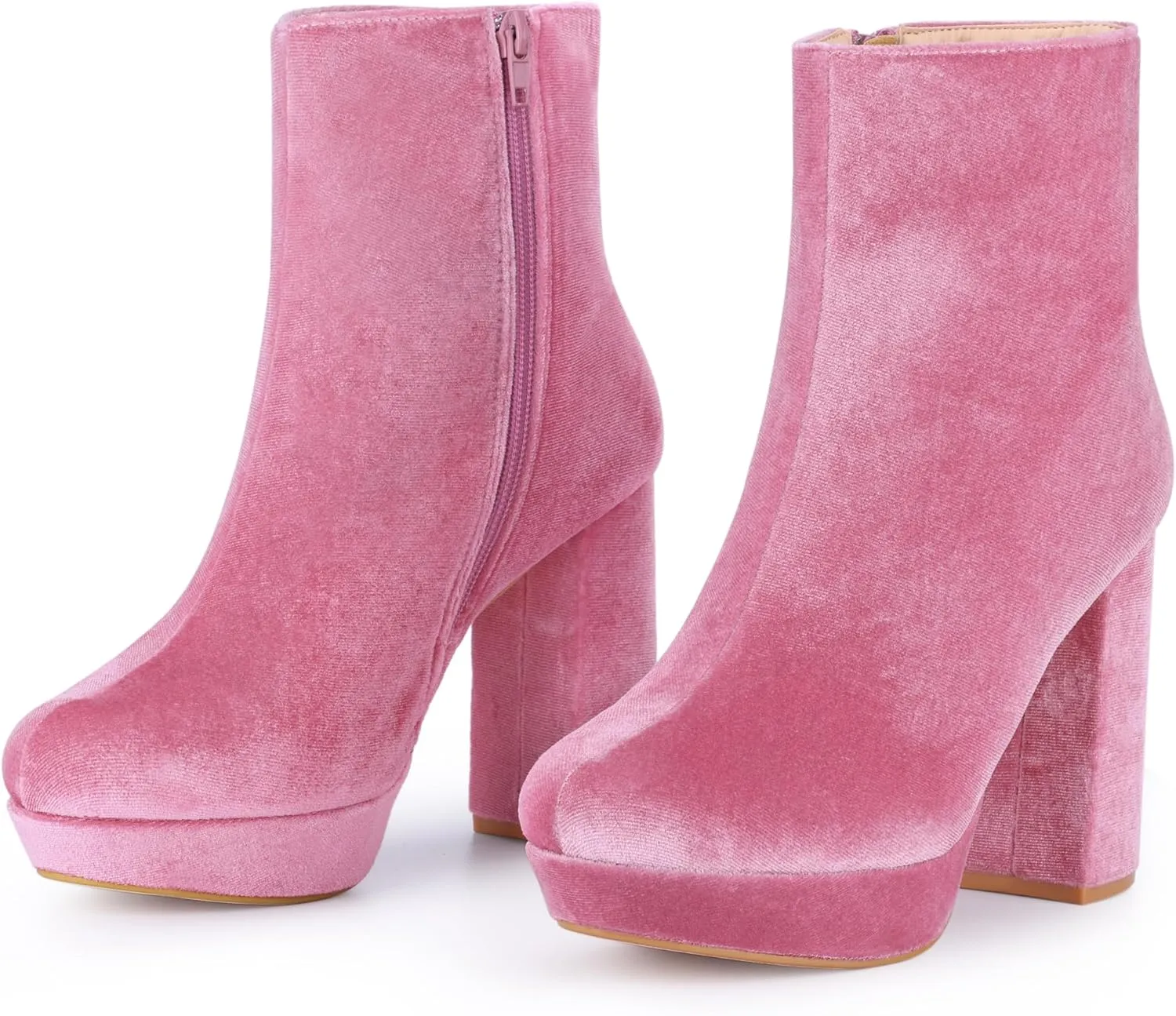 Allegra K Women's Platform Block Heels Faux Velvet Ankle Boots