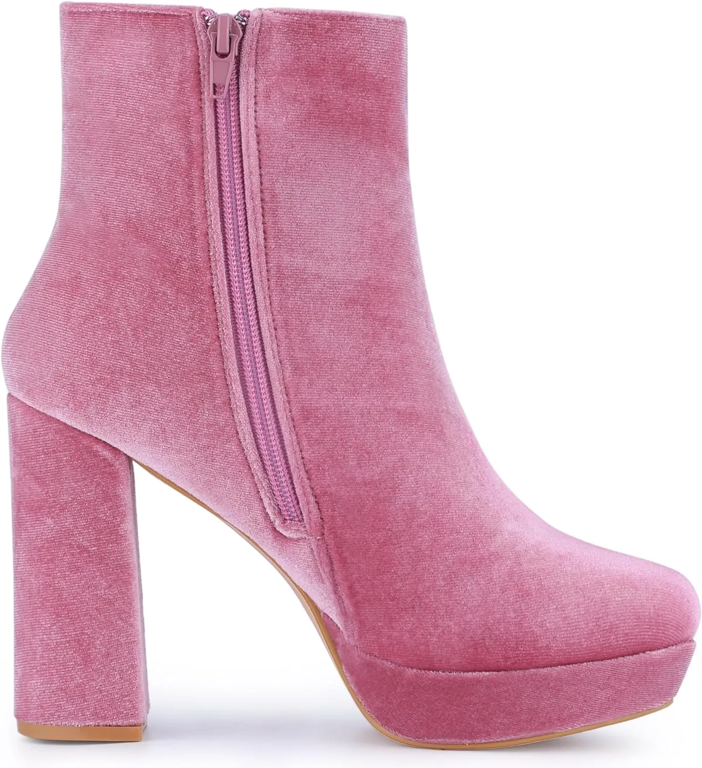 Allegra K Women's Platform Block Heels Faux Velvet Ankle Boots