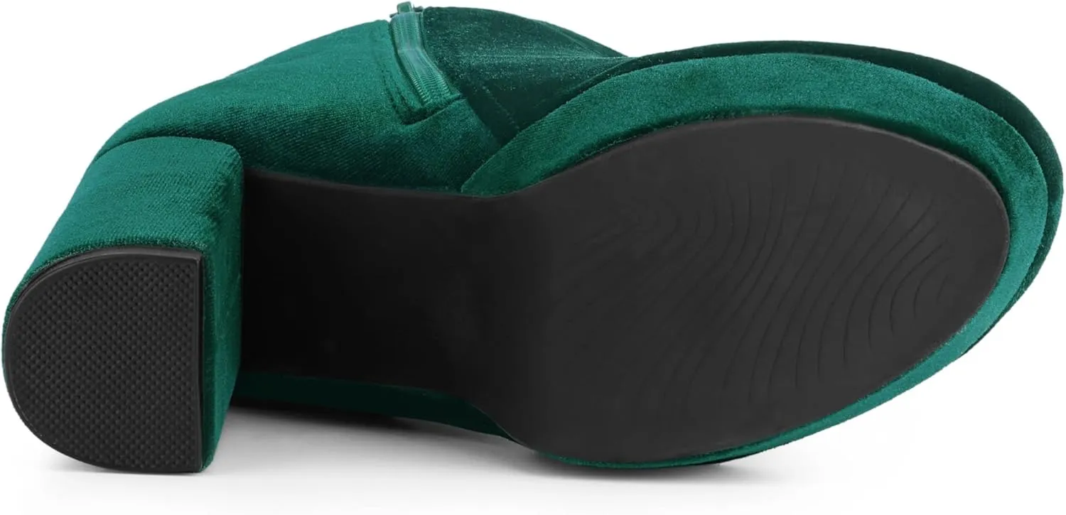 Allegra K Women's Platform Block Heels Faux Velvet Ankle Boots