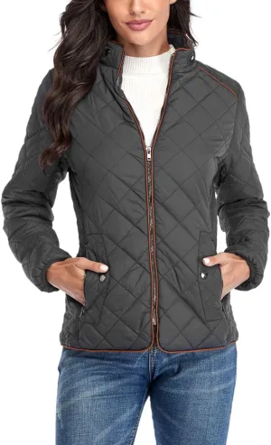 Anienaya Women's Lightweight Quilted Jacket Stand Collar Zip Warm Winter Coat Outwear w 2 Pockets