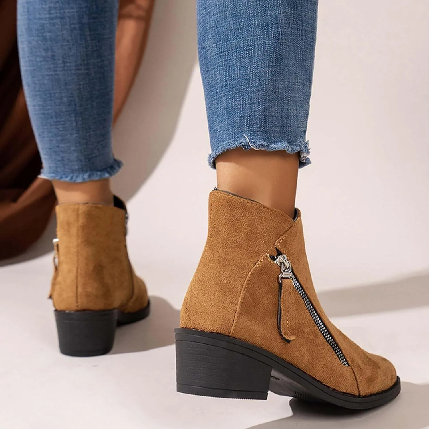 Ankle Boots Womens England Style Leopard Short Boots Women Low Heel Thin Boots Side Oblique Zipper Short Boots