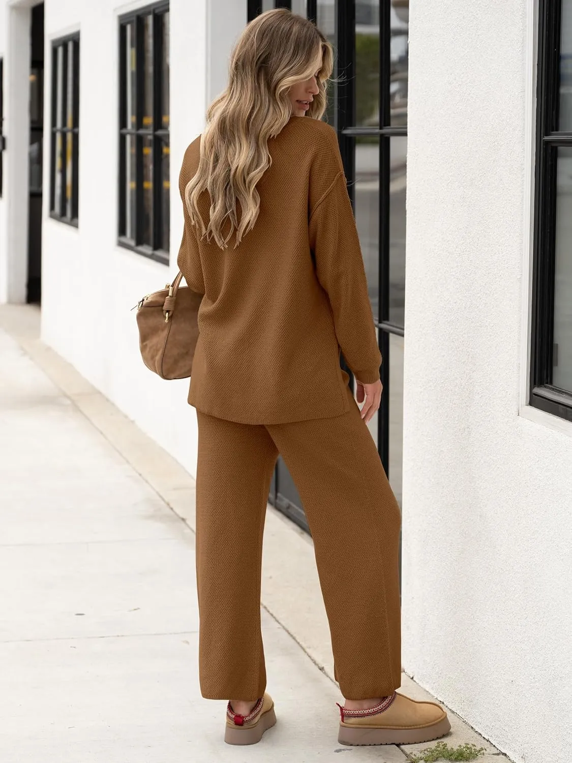 ANRABESS Women 2 Piece Outfits Oversized Loose Waffle Knit Sweater Set 2025 Fall Trendy Matching Lounge Sets Cozy Clothes