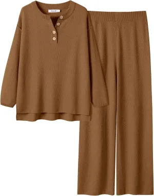 ANRABESS Women 2 Piece Outfits Oversized Loose Waffle Knit Sweater Set 2025 Fall Trendy Matching Lounge Sets Cozy Clothes