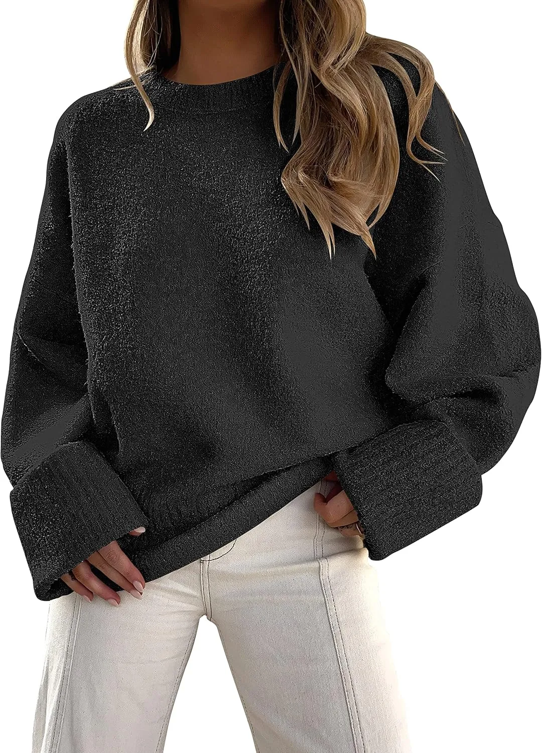 ANRABESS Women's Oversized Crewneck Long Sleeve Fuzzy Knit Casual Chunky Warm 2025 Fall Pullover Sweaters Top Trendy Outfits