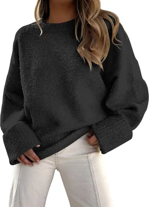ANRABESS Women's Oversized Crewneck Long Sleeve Fuzzy Knit Casual Chunky Warm 2025 Fall Pullover Sweaters Top Trendy Outfits
