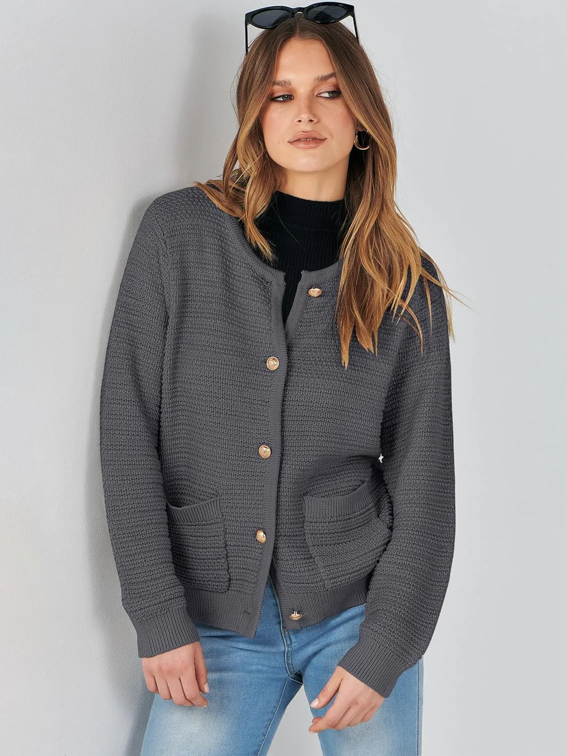 ANRABESS Women's Tweed Knit Cardigan Sweater Casual Long Sleeve Cropped Button Down Lady Jackets 2025 Spring Fashion Outwear