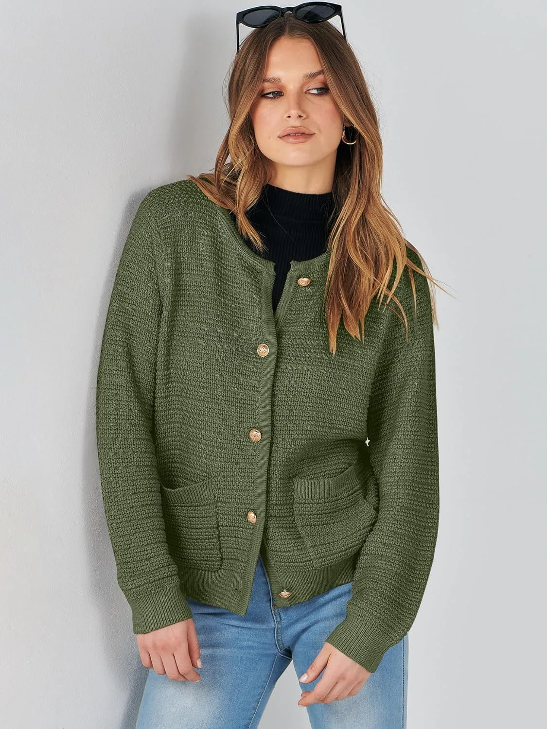 ANRABESS Women's Tweed Knit Cardigan Sweater Casual Long Sleeve Cropped Button Down Lady Jackets 2025 Spring Fashion Outwear