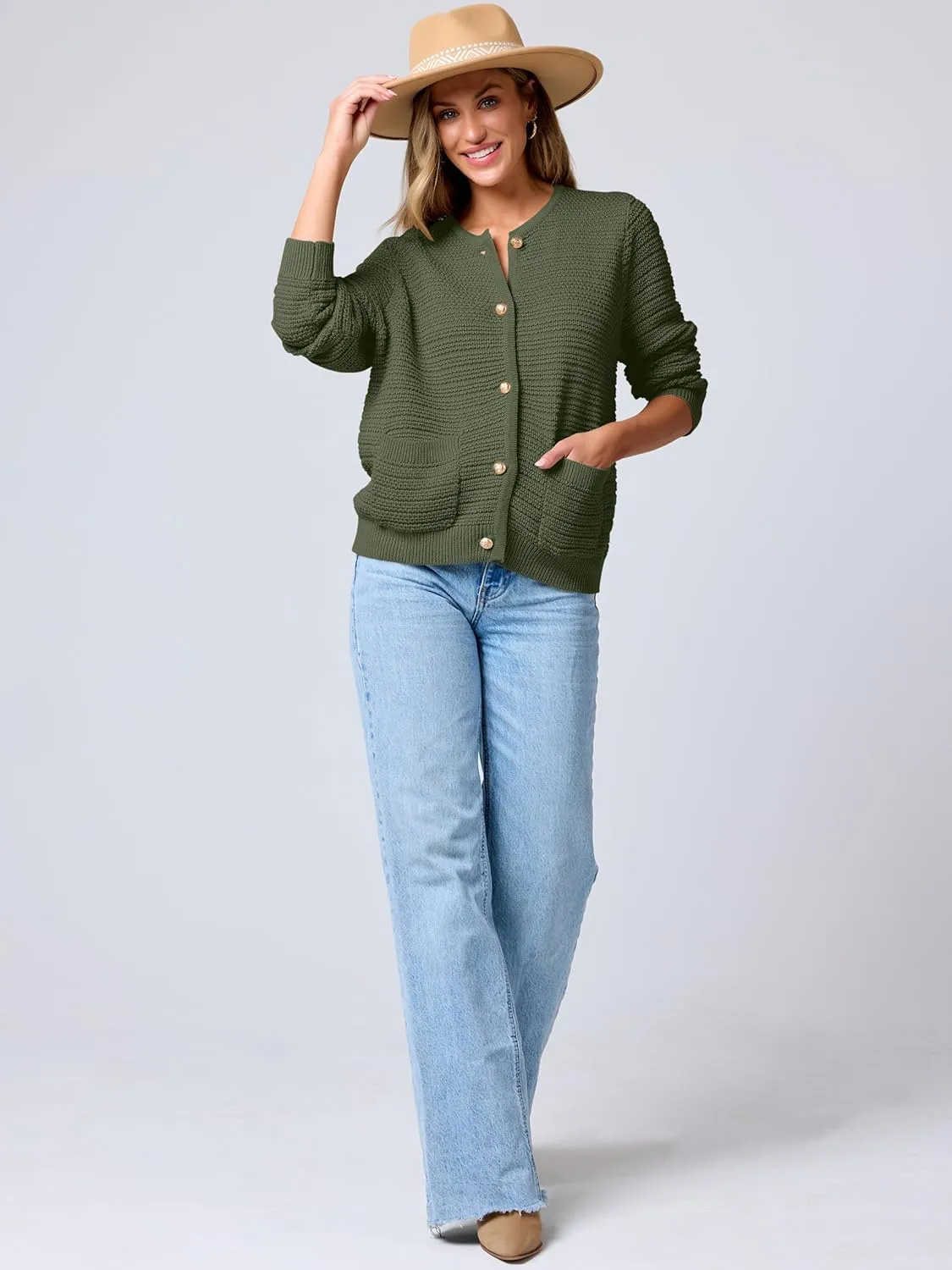 ANRABESS Women's Tweed Knit Cardigan Sweater Casual Long Sleeve Cropped Button Down Lady Jackets 2025 Spring Fashion Outwear