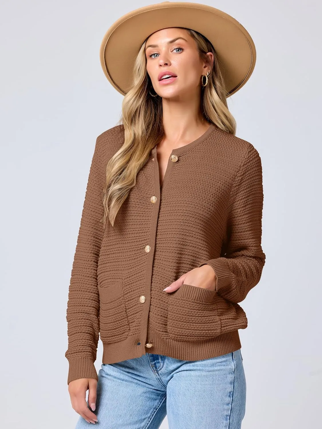 ANRABESS Women's Tweed Knit Cardigan Sweater Casual Long Sleeve Cropped Button Down Lady Jackets 2025 Spring Fashion Outwear