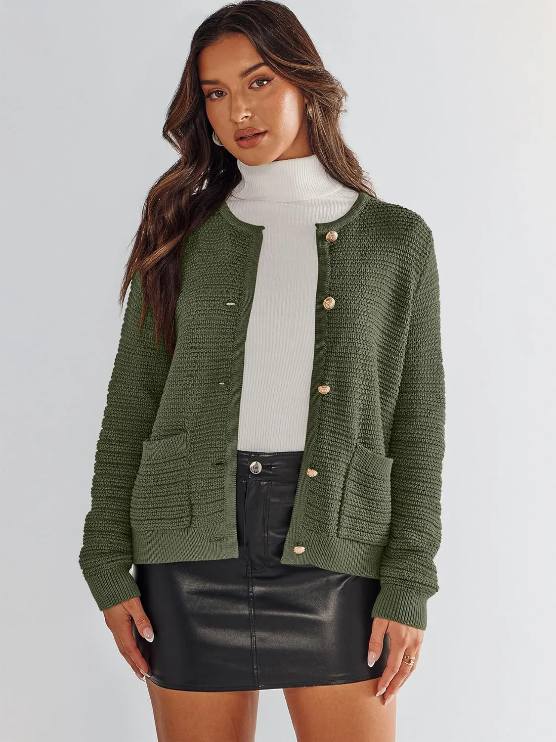 ANRABESS Women's Tweed Knit Cardigan Sweater Casual Long Sleeve Cropped Button Down Lady Jackets 2025 Spring Fashion Outwear