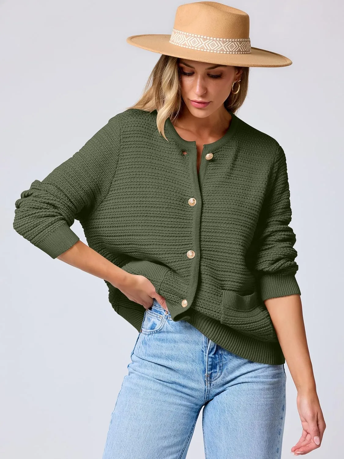 ANRABESS Women's Tweed Knit Cardigan Sweater Casual Long Sleeve Cropped Button Down Lady Jackets 2025 Spring Fashion Outwear