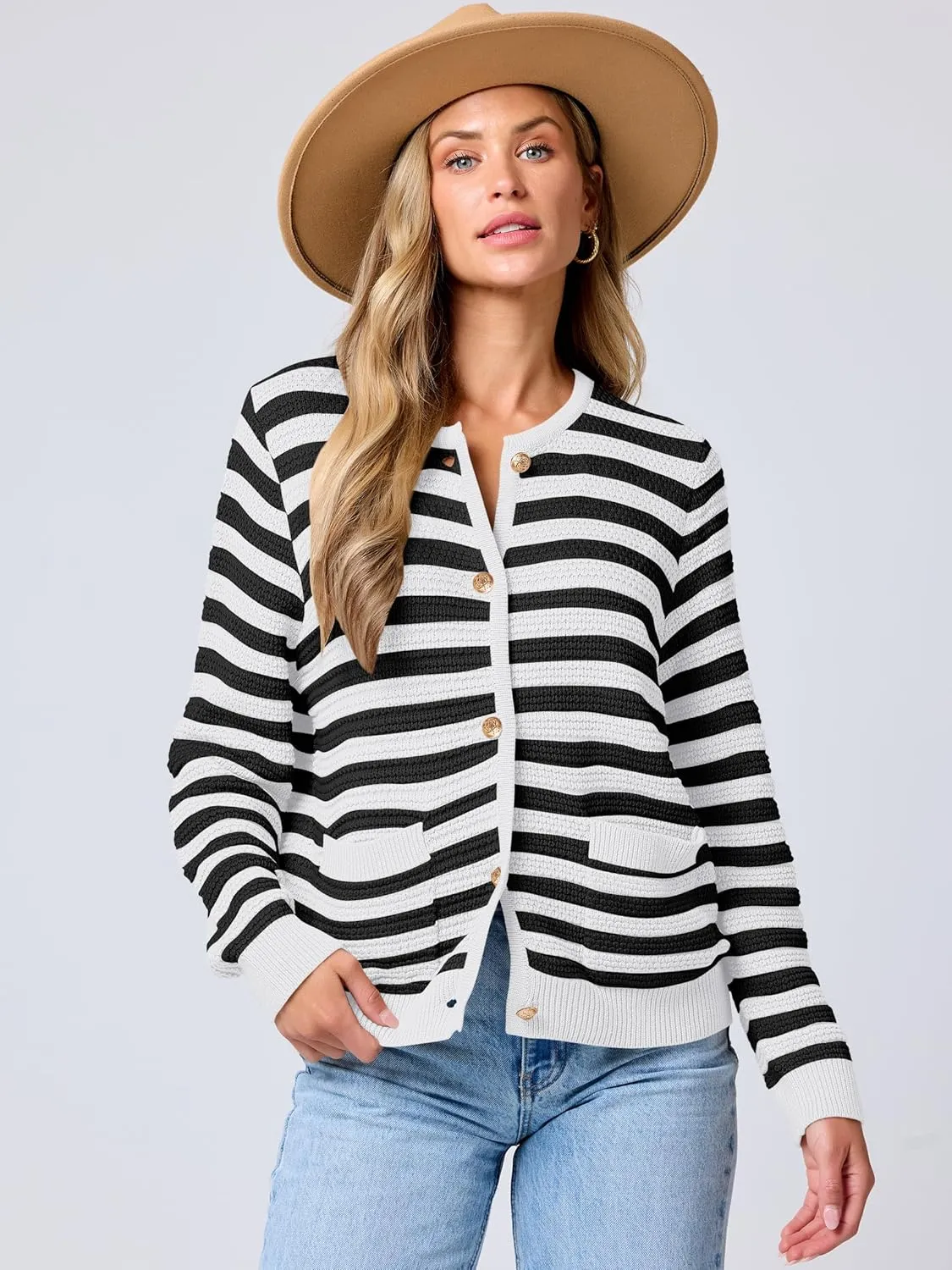 ANRABESS Women's Tweed Knit Cardigan Sweater Casual Long Sleeve Cropped Button Down Lady Jackets 2025 Spring Fashion Outwear