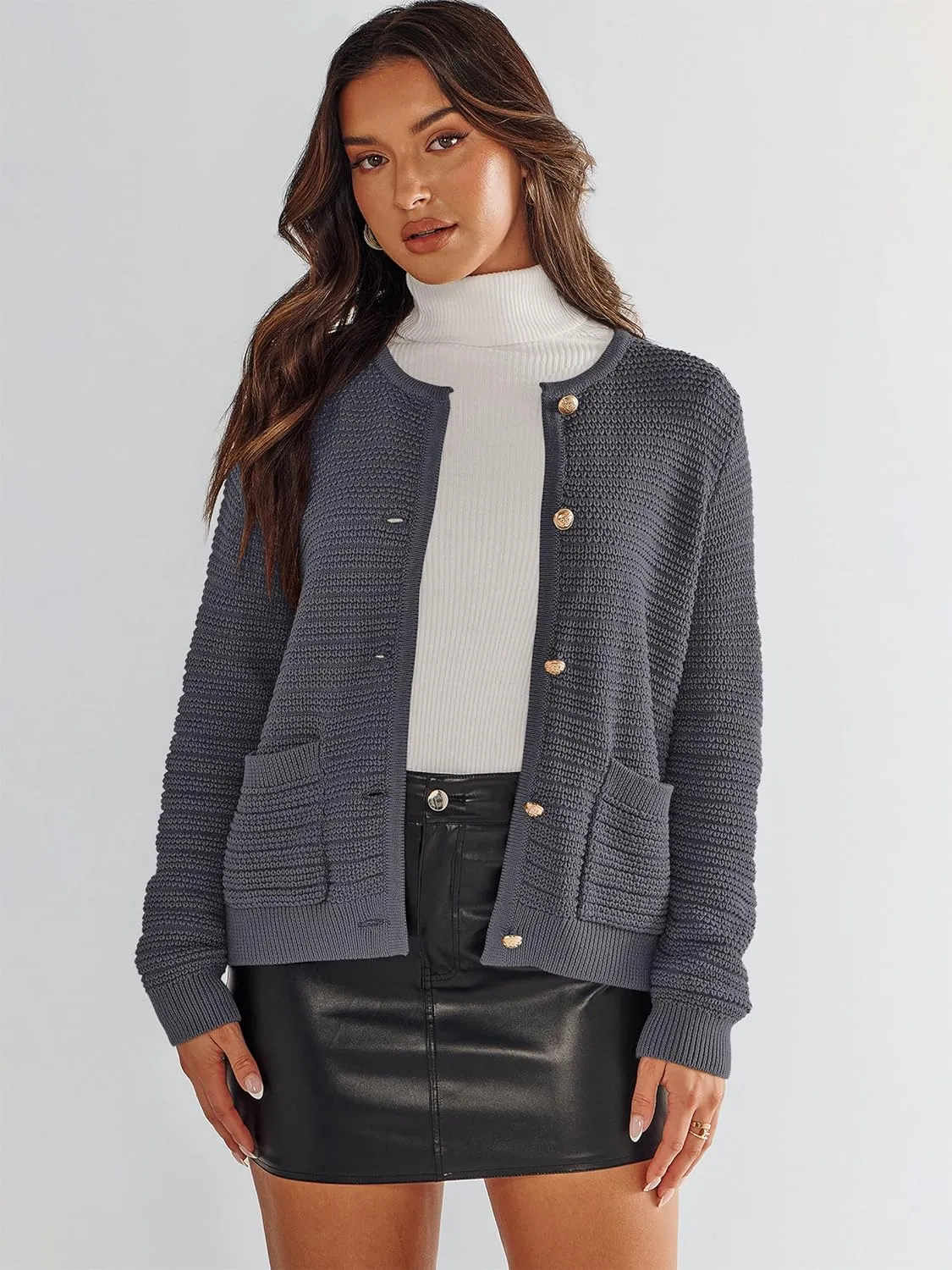 ANRABESS Women's Tweed Knit Cardigan Sweater Casual Long Sleeve Cropped Button Down Lady Jackets 2025 Spring Fashion Outwear