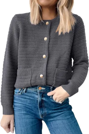 ANRABESS Women's Tweed Knit Cardigan Sweater Casual Long Sleeve Cropped Button Down Lady Jackets 2025 Spring Fashion Outwear