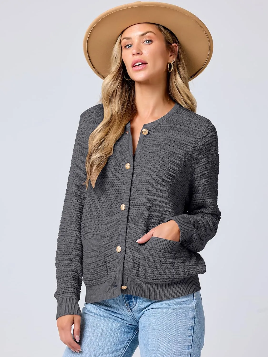 ANRABESS Women's Tweed Knit Cardigan Sweater Casual Long Sleeve Cropped Button Down Lady Jackets 2025 Spring Fashion Outwear