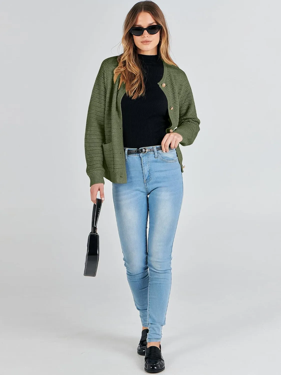 ANRABESS Women's Tweed Knit Cardigan Sweater Casual Long Sleeve Cropped Button Down Lady Jackets 2025 Spring Fashion Outwear
