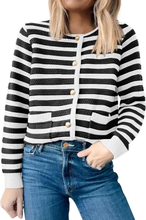 ANRABESS Women's Tweed Knit Cardigan Sweater Casual Long Sleeve Cropped Button Down Lady Jackets 2025 Spring Fashion Outwear