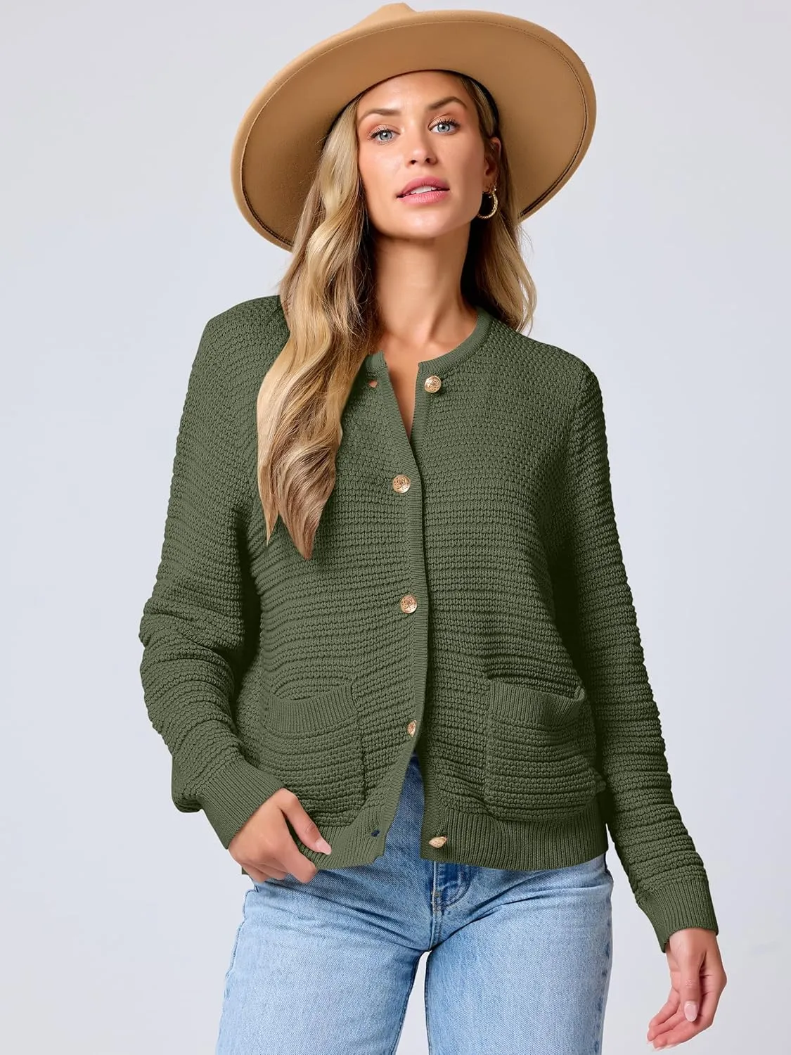 ANRABESS Women's Tweed Knit Cardigan Sweater Casual Long Sleeve Cropped Button Down Lady Jackets 2025 Spring Fashion Outwear
