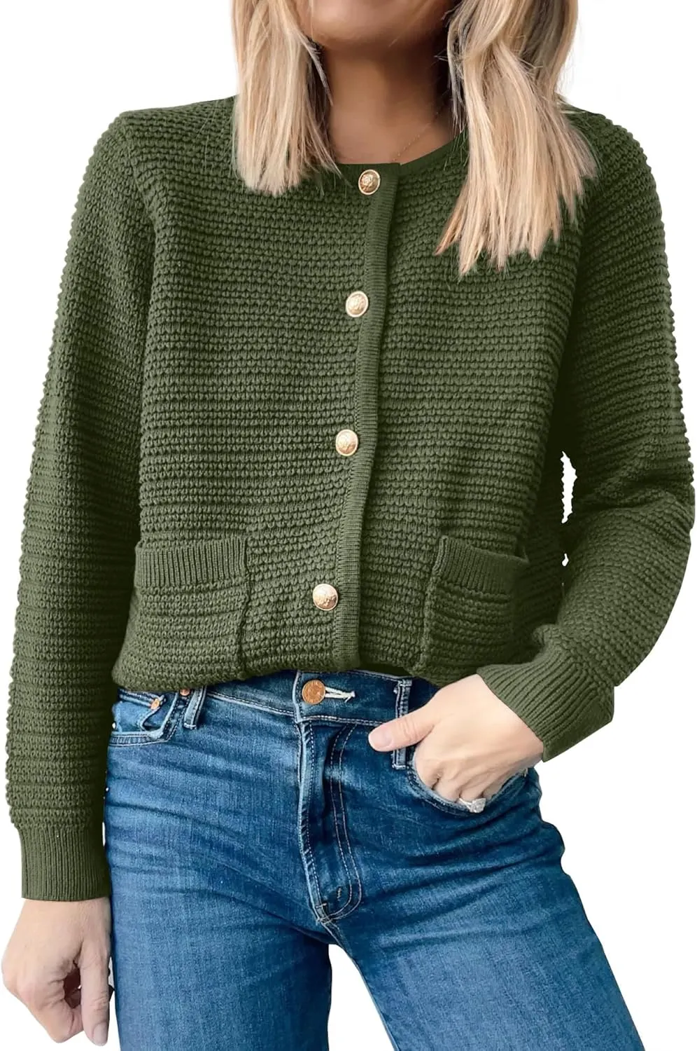 ANRABESS Women's Tweed Knit Cardigan Sweater Casual Long Sleeve Cropped Button Down Lady Jackets 2025 Spring Fashion Outwear