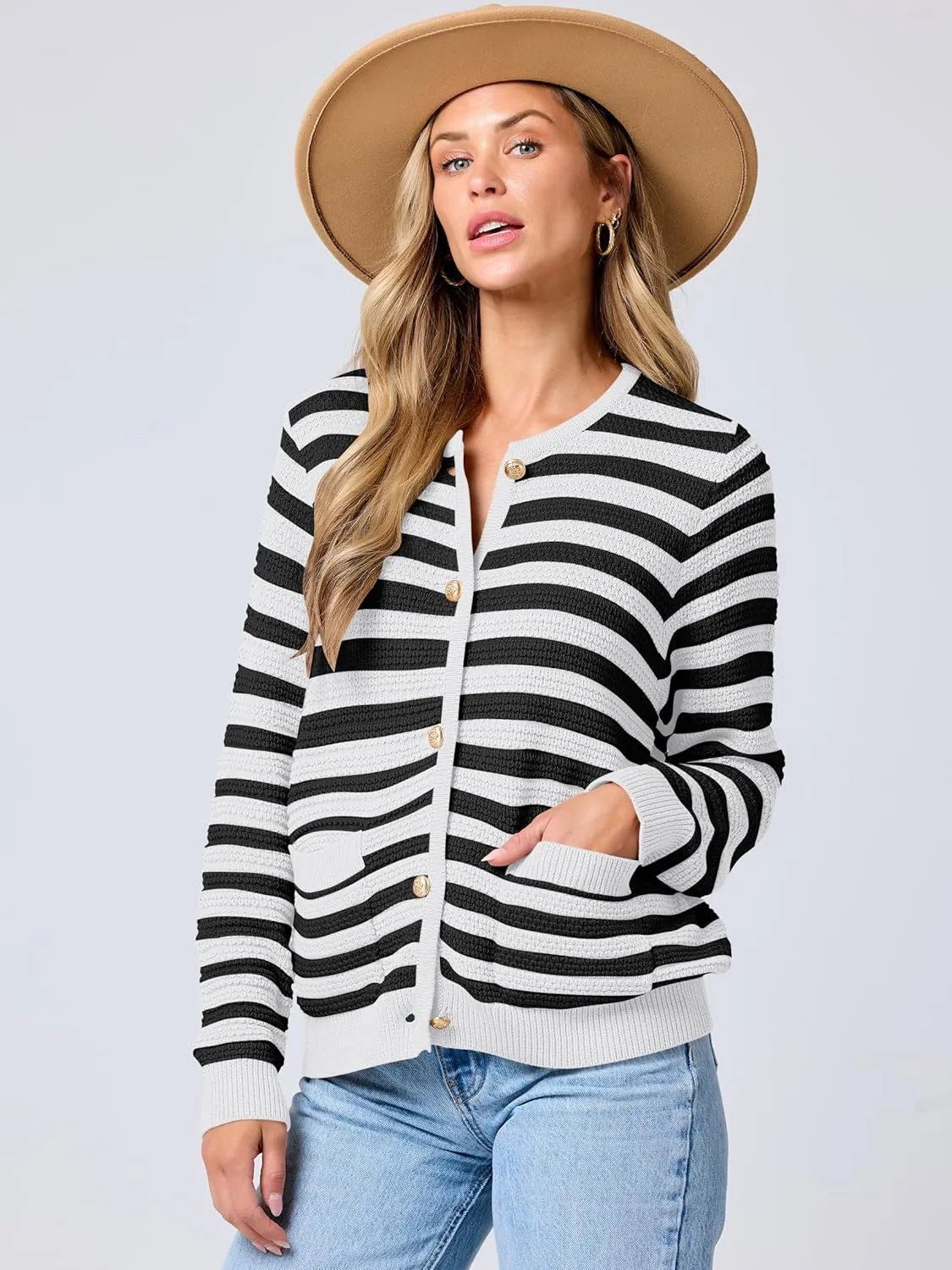 ANRABESS Women's Tweed Knit Cardigan Sweater Casual Long Sleeve Cropped Button Down Lady Jackets 2025 Spring Fashion Outwear