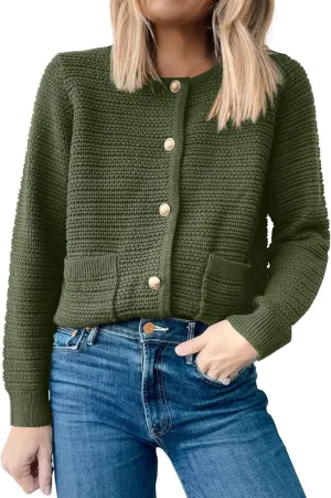 ANRABESS Women's Tweed Knit Cardigan Sweater Casual Long Sleeve Cropped Button Down Lady Jackets 2025 Spring Fashion Outwear