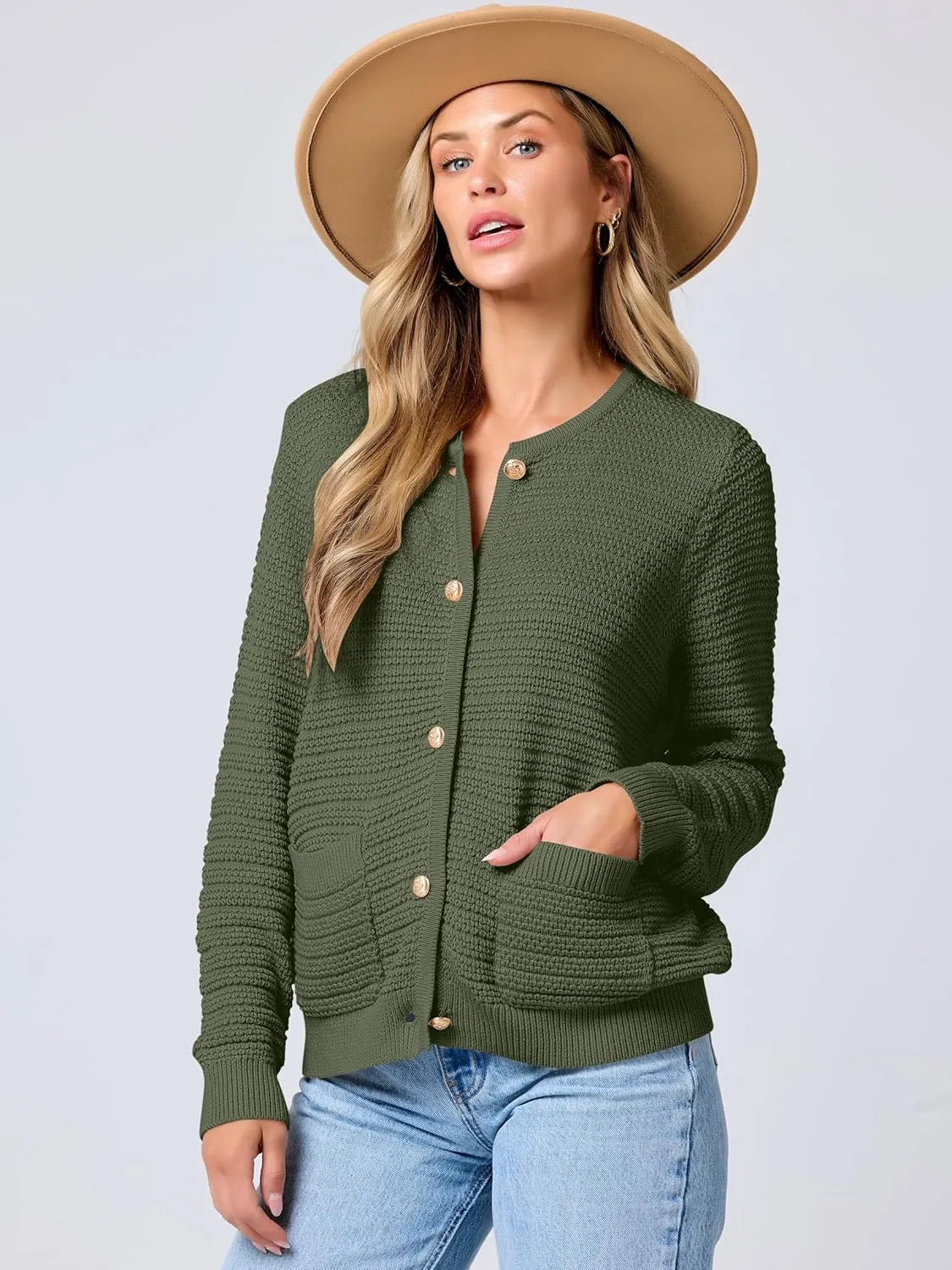 ANRABESS Women's Tweed Knit Cardigan Sweater Casual Long Sleeve Cropped Button Down Lady Jackets 2025 Spring Fashion Outwear